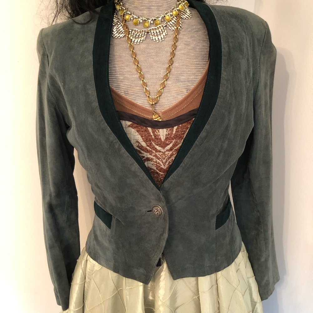 6 Vintage 80s Suede Riding Jacket Cropped Waistcoat Pockets Button Cuffs Garb